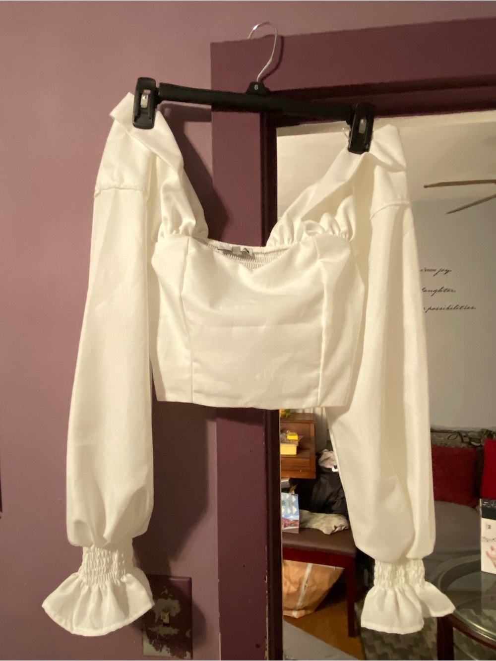 Fashion Nova White Off-Shoulder Long Sleeve Puff Crop Top